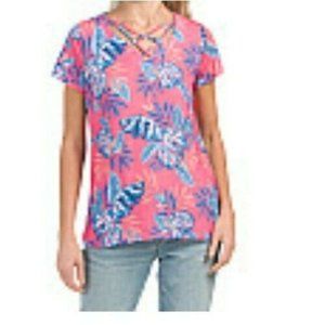 Blusa de mujer floral (M) CARIBBEAN JOE Hot Pink Cross Neck (M)🤩#3